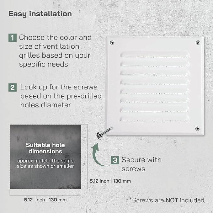 Vent Systems - 5 x 5 Inch Pack of 10 White Metal Square Soffit Air Vent Grille - Image 4
