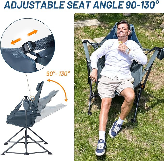 Folding Hammock Chair for Camping in Blue, Alloy Steel, Medium
