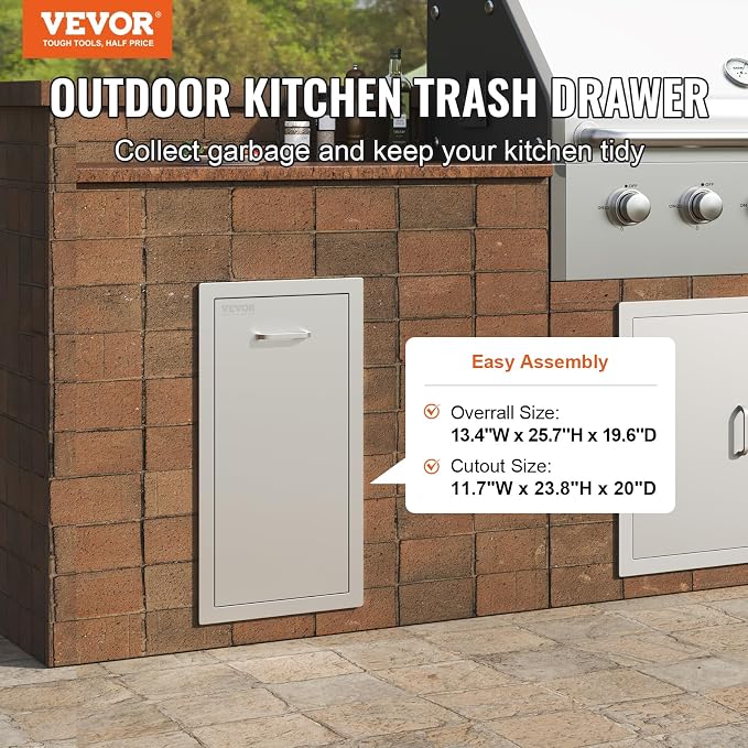 VEVOR Pull Out Trash Drawer 13.4"W x 25.7"H x 19.6"D Lower Sliding Rails Steel - Image 4