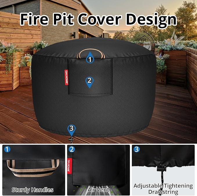Fire Pit Cover Round for 33-36 inch Fire Pit, 900D Heavy Duty Waterproof Fabric - Image 7