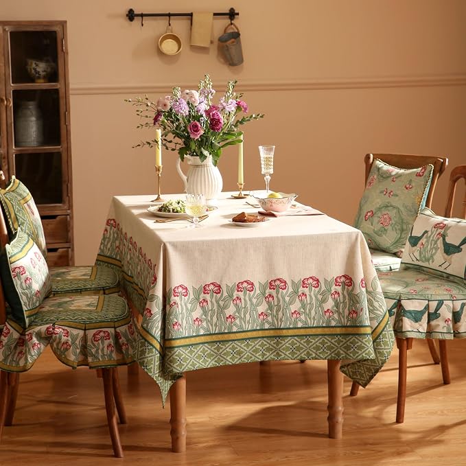 patdrea Designer Vintage Linen Long Rectangle Table Cloth, Floral Leaves - Image 9