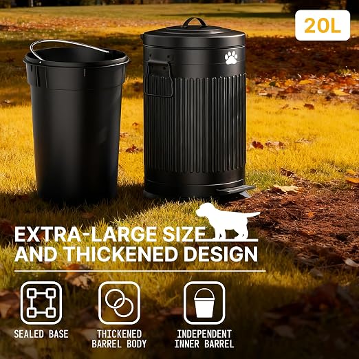Dog Poop Trash Can Outside, 20L/5Gal Metal Outdoor Trash Can - Image 2