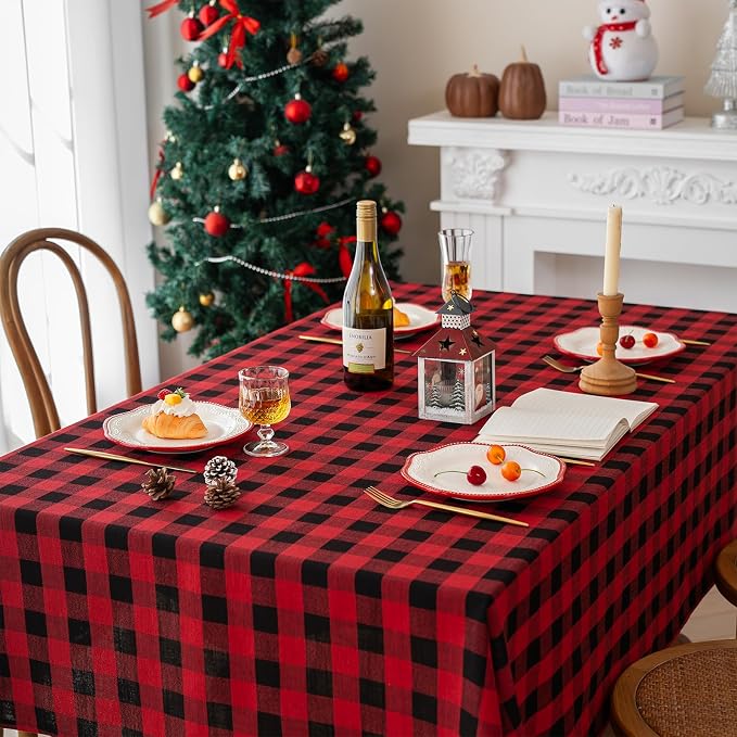 Christmas Gingham Tablecloth Heavy Duty Cotton Blend Red 60x120 inch Plaid - Image 3