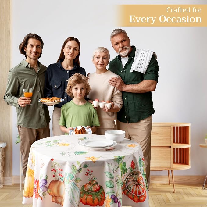 Maison d' Hermine Table Cloth Round Table 100% Cotton 63 Inches Fall Tablecloth - Image 5