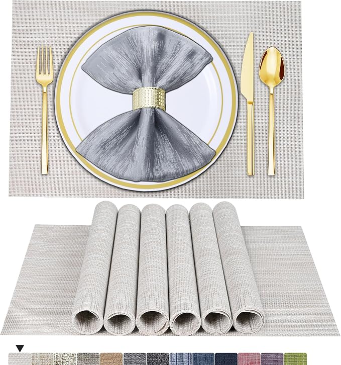 BETEAM Placemats Set of 6, Woven Vinyl Placemat by BETEAM