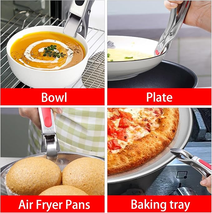 Tongs - Red Stainless Steel Hot Plate Gripper, 7-Inch Length