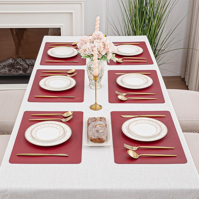 SHACOS Placemats Set of 6 Faux Leather Waterproof Leakproof Wipeable PU - Image 9