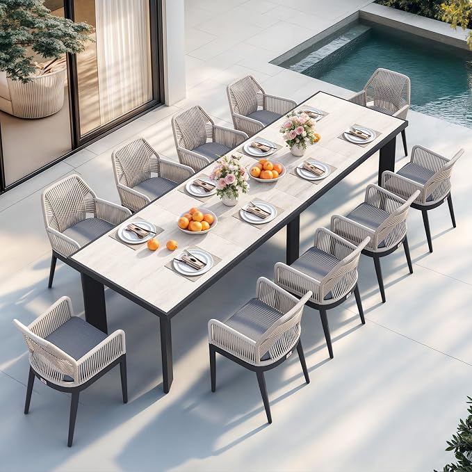 PURPLE LEAF 11 Pieces Patio Dining Set Aluminum Modern Rectangular Table and by PURPLELEAF