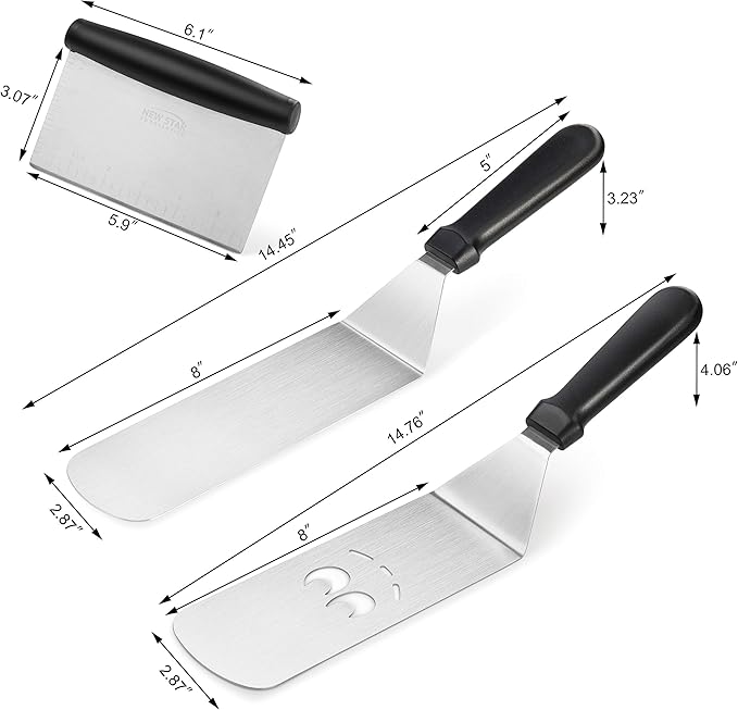 Barbecue Tool Set, 3-Piece Stainless Steel Turners and Dough Scraper