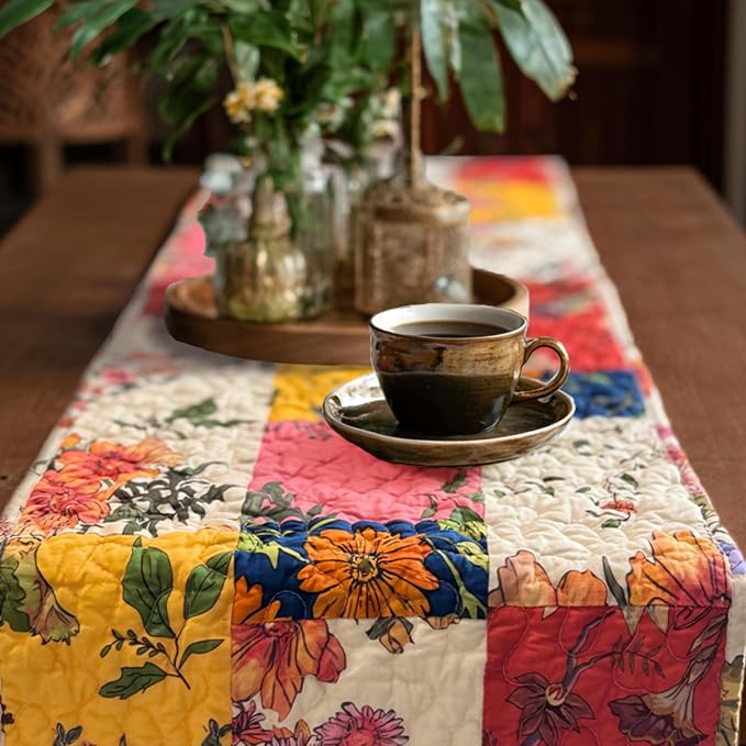Cotton Quilted Floral Patchwork Table Runner 54 Inches Long – Handmade - Image 4