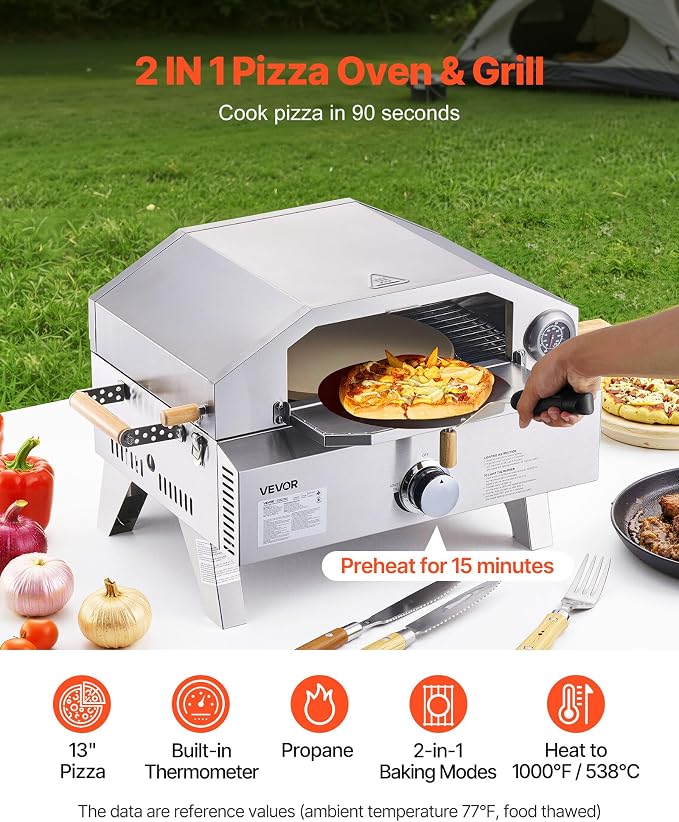 VEVOR 2 IN 1 Outdoor Pizza Oven, 13 in Propane Pizza Oven & Grill, 000 BTU - Image 2
