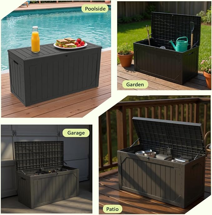 100 Gallon Outdoor Storage Box Waterproof, Resin Deck Box Storage Bin - Image 6
