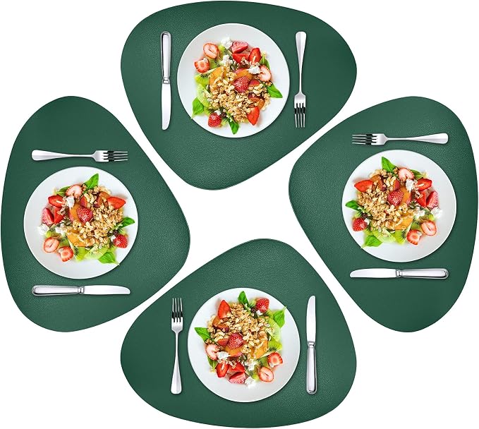 Herda Green Placemats Set of 4 Faux Leather Placemat Wipeable Washable Placemats by Betterqualitybetterlife