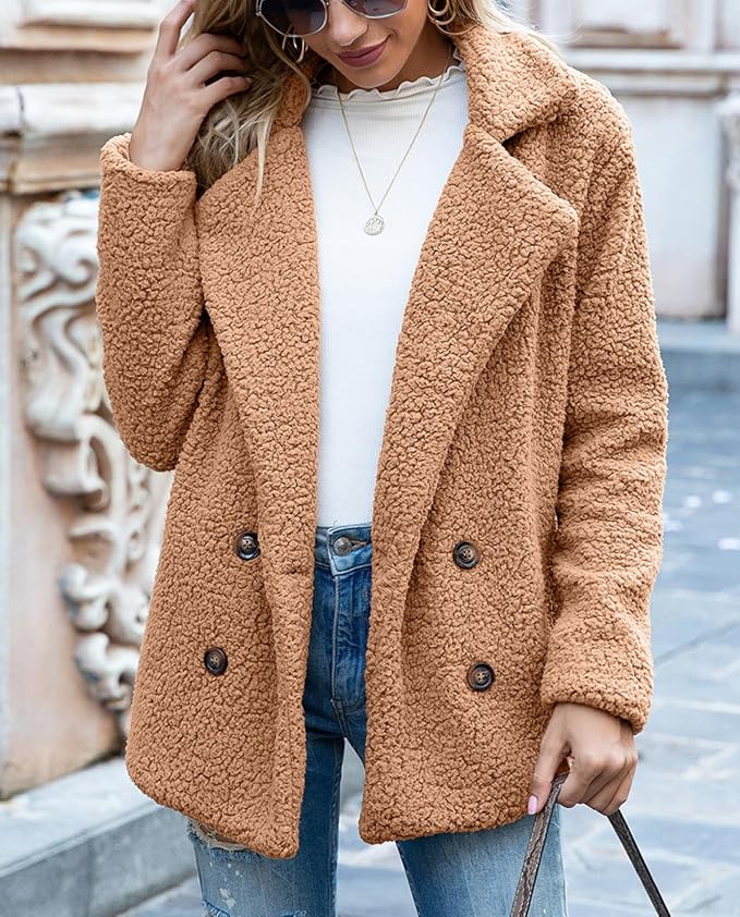 Women's Winter Warm Plush Cardigan Fuzzy Fleece Lapel Jacket - Image 2