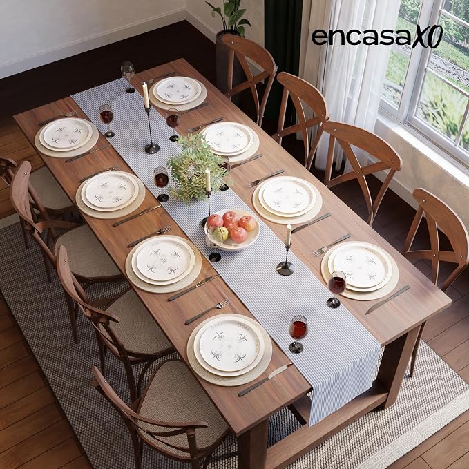 Encasa XO Cotton Dining Table Runner | Ticking Navy Blue | Size 13x94 in - Image 4