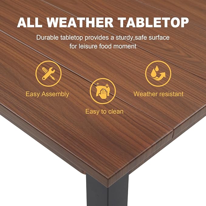 VICLLAX Outdoor Dining Table for 6, 63 Inch Rectangle Patio Dining Table for - Image 5