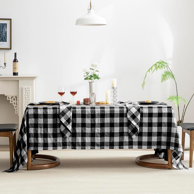 EVERLY 100% Yarn-Dyed Linen Rectangle Tablecloths 60x84Inches by EVERLY