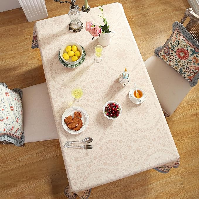 Beige Linen Rectangle Extra Long Tablecloth, Vintage Indian Style Soft and - Image 9