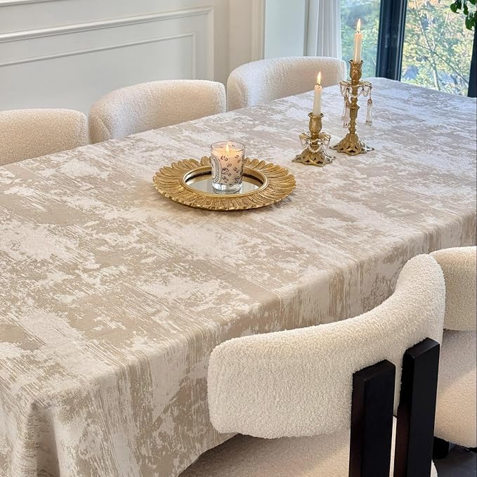Beige Rectangle Tablecloth 72 x 54 Inch, Soft Thick Spillproof Waterproof Table - Image 3