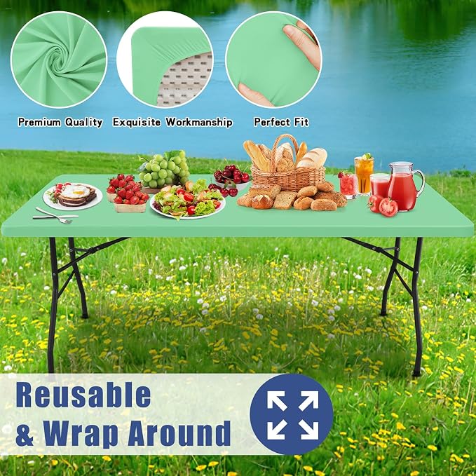 Spandex 4 Foot Rectangle Table Cloth 6 Pack, Elastic Fitted Tablecloths - Image 5