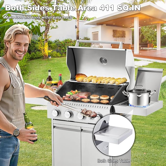 MELLCOM Stainless Steel 4 Burner BBQ Propane Gas Grill - Image 7