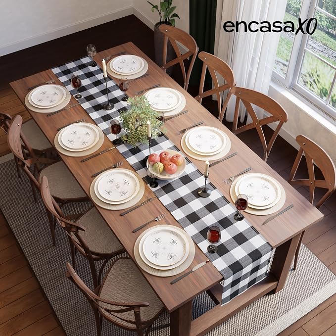 Encasa XO Cotton Dining Table Runner | Buffalo Black Checks | Size 13x120 in - Image 4