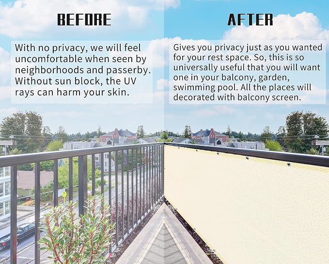 3'x10'Balcony Privacy Screen Cover Fence Cover UV Protection Weatherproof - Image 5