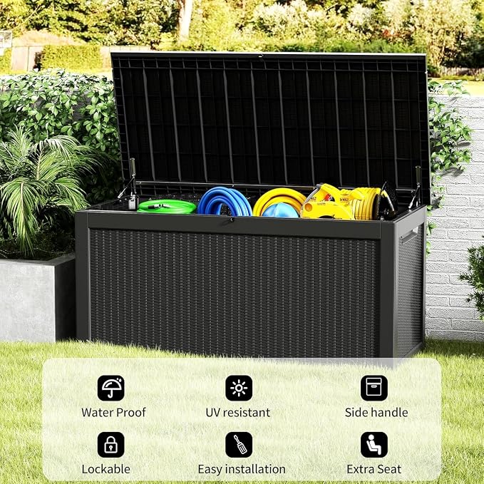 320 Gallon Resin Deck Box, Waterproof Outdoor Storage Box - Image 9