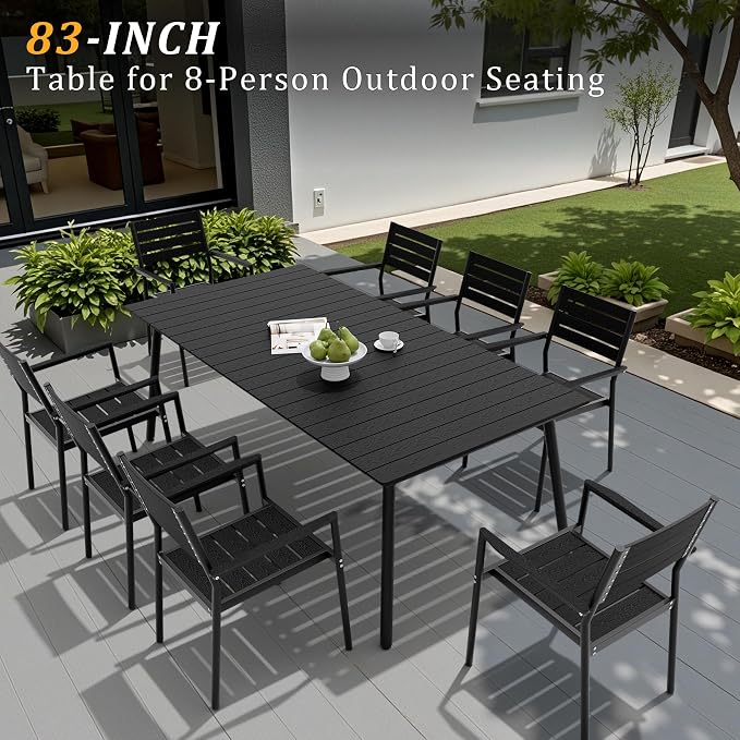 83" Patio Outdoor Dining Table for 6-8, Weather-Resistant Wood-Grain Top - Image 5