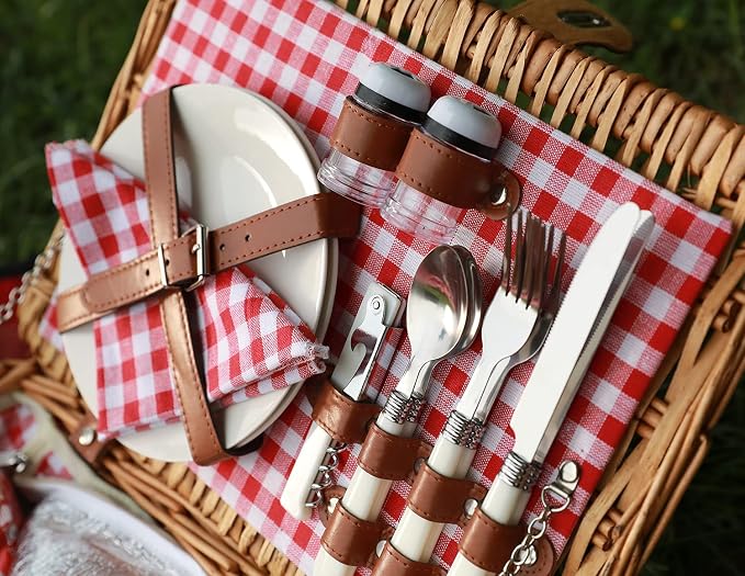 ZORMY Wicker Picnic Basket for 2 Person, Willow Hamper Basket Sets - Image 4