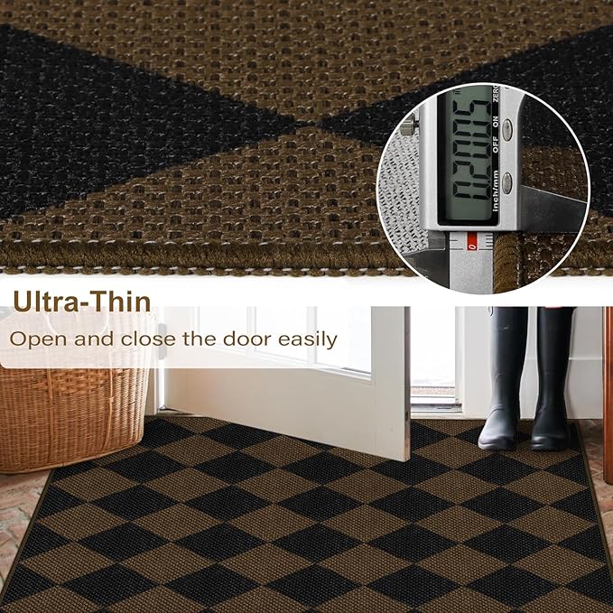 Easy Jute Checkered Runner Rug, 2.6x8 Coffee Modern Washable Rugs Runner - Image 4