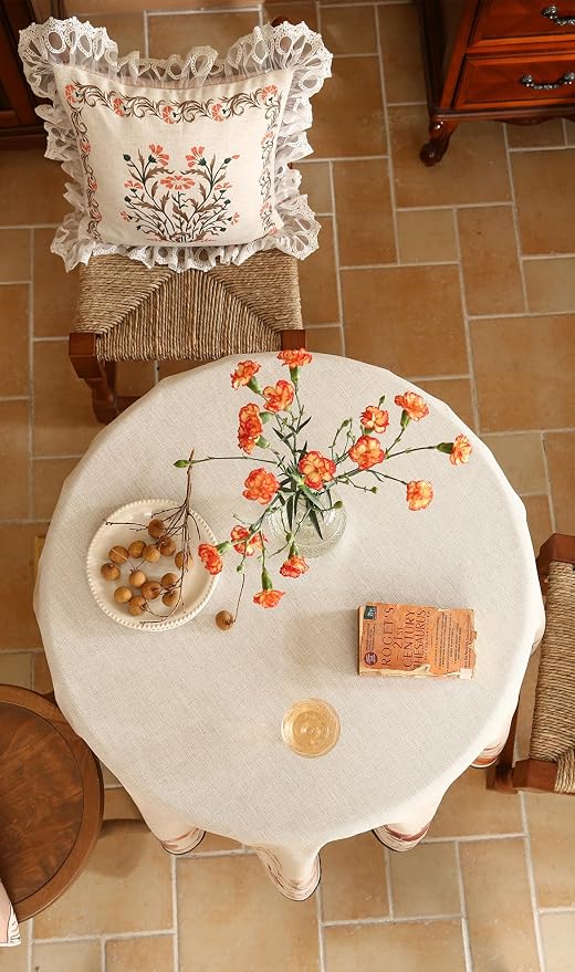 French Linen Small Round Tablecloth, Vintage Pink - Image 4