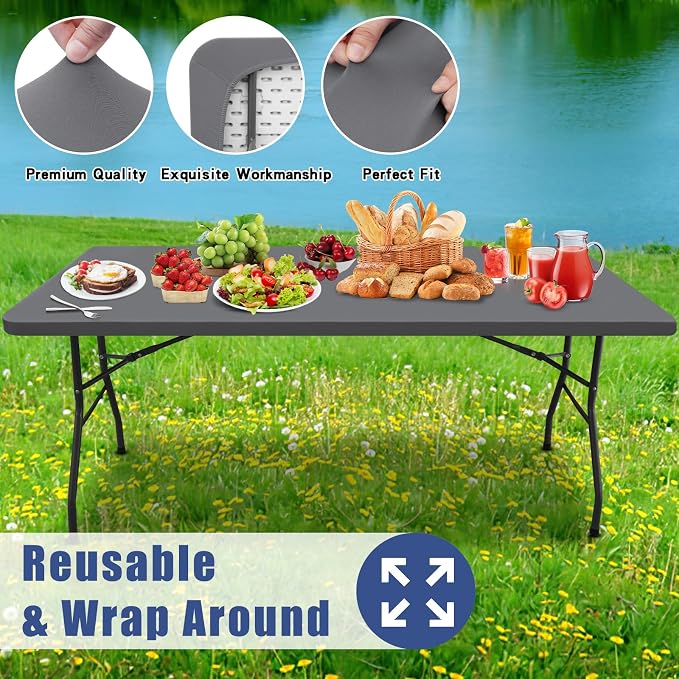 Spandex 6 Foot Rectangle Table Cloth 6 Pack, Elastic Fitted Tablecloths - Image 5