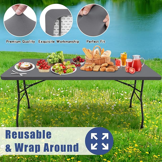Spandex 8 Foot Rectangle Table Cloth 6 Pack, Elastic Fitted Tablecloths - Image 5