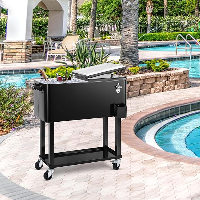 EDOSTORY 80 Quart Rolling Ice Chest Cooler Cart, Patio Backyard Party Drink - Image 5