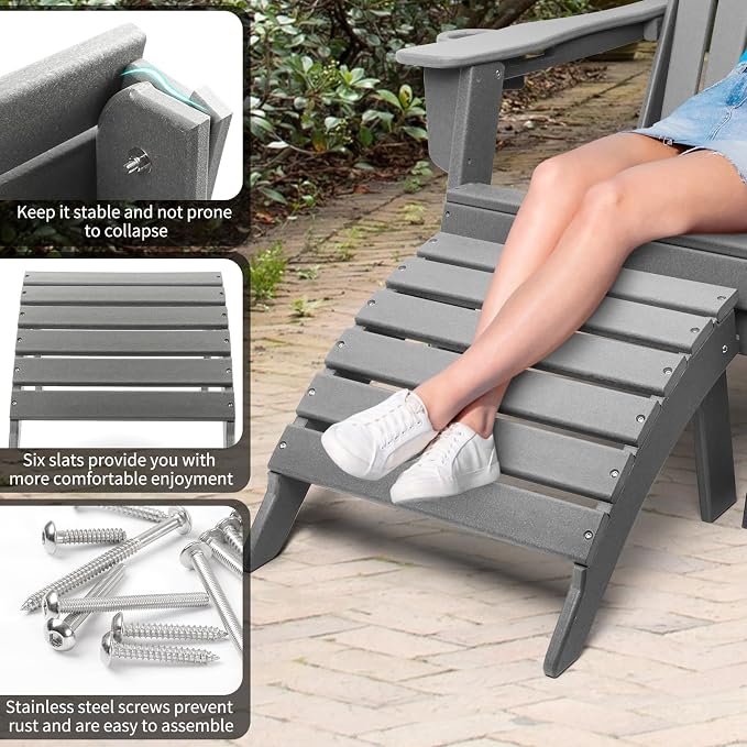 FUNBERRY Folding Adirondack Ottoman, HDPE All Weather Outdoor Foot Rest - Image 5