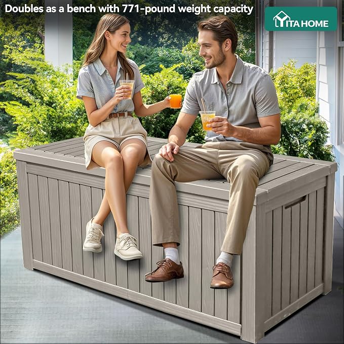 YITAHOME 150 Gallon Large Deck Box w/Divider, XL Waterproof Outdoor Storage - Image 2