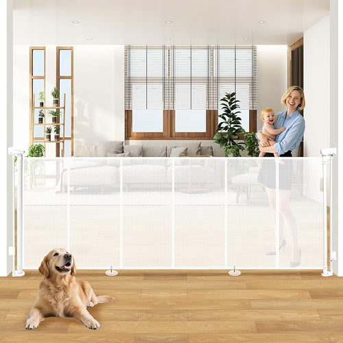 120" Extra Wide Retractable Baby Gates Dog Gate, Long Mesh Gate Pet Gate by Pravoluxmax