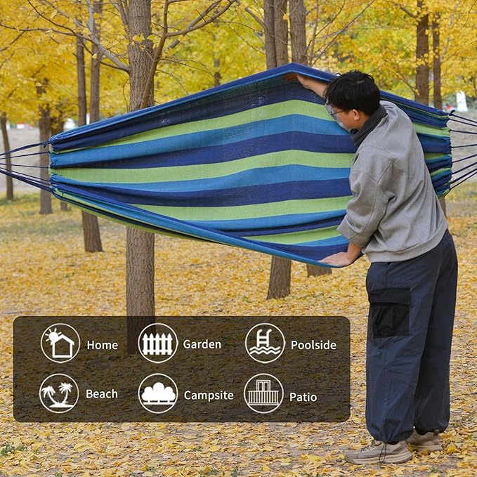 Hammock, Green 100% Cotton, 600 lb Capacity, 106 x 59 Inches