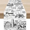 Farm Animals Table Runner, Rustic Farmhouse Cow Pig Rooster Watercolor Coffee by Unknown
