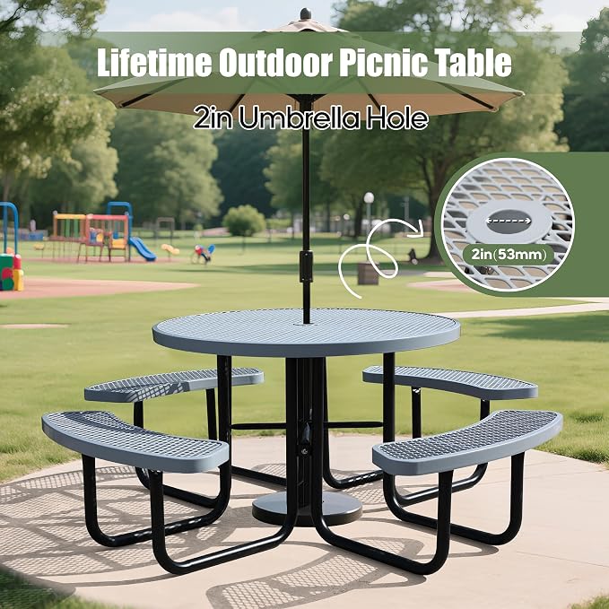 46'' Round Metal Picnic Table for Outdoors, Commercial Steel Metal Picnic Tables - Image 4