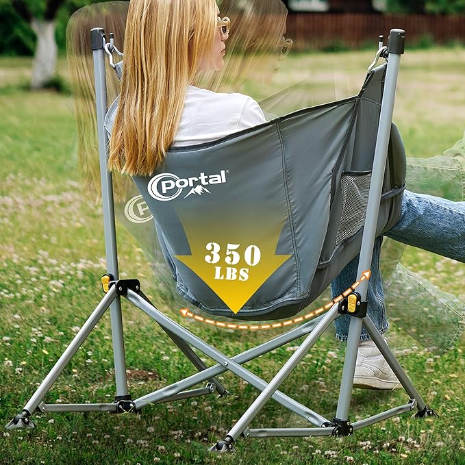 Hammock Camping Chair, Grey, 350 lb Support, Folding Portable Rocker