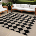 Easy Jute Black Checkered 5x7 Area Rug, Washable Modern Outdoor Rug by Rugalia