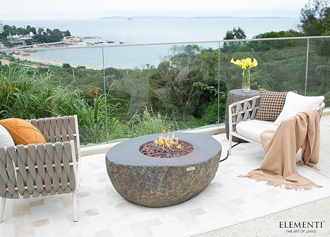 Elementi | Bundle Boulder Gas Fire Pit Cast Concrete Semi-Round Fire Table - Image 4