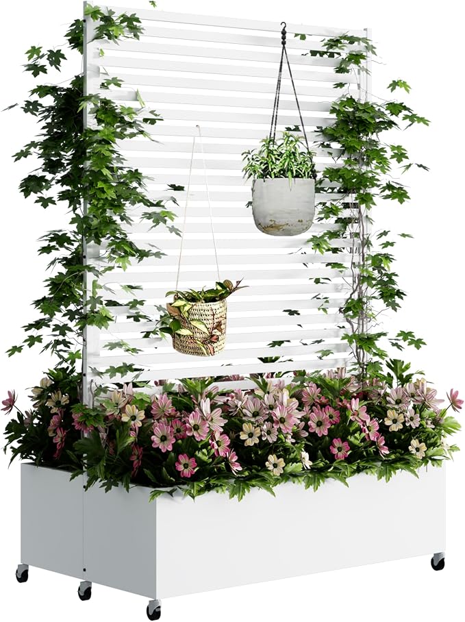 Double Metal Planter Box with Trellis Privacy Screen, Raised Garden Bed with by Sunnibety
