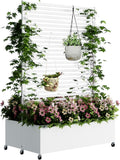 Double Metal Planter Box with Trellis Privacy Screen, Raised Garden Bed with by Sunnibety