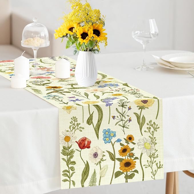Summer Flower and Leaf Table Runner Seasonal Holiday Anniversary Indoor Outdoor - Image 4