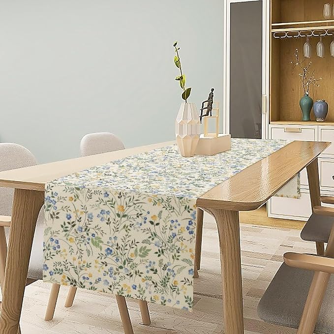 Rustic Flower Table Runner, Spring Sage Green Eucalyptus Leaves Watercolor - Image 2