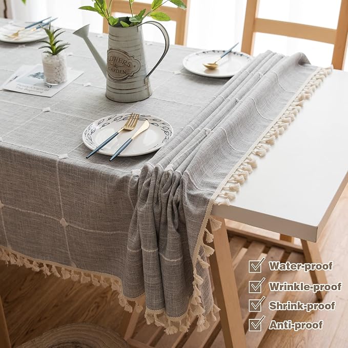 Pahajim Rustic Linen Tablecloth Cotton Rectangle Table Cloth - Image 4