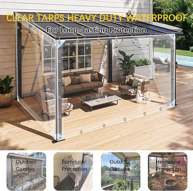 Clear Tarps Heavy Duty PVC, Transparent Tarp Durable Waterproof Dustproof - Image 2